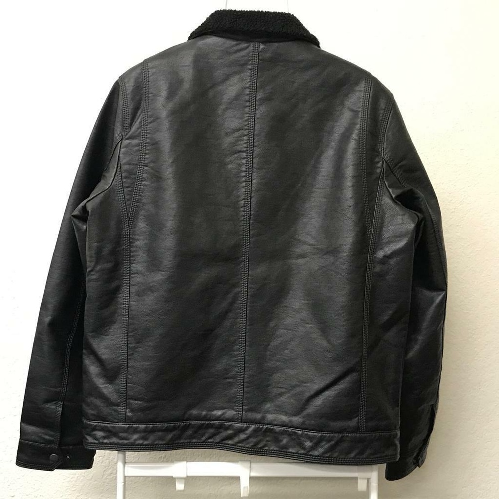 Levi's Mens Faux Leather Trucker Jacket Black - Picture 6 of 7